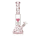 Load image into Gallery viewer, RED EYE GLASS 12" TALL DUAL CHAMBER FLOATING HEARTS BEAKER BASE WATER PIPE