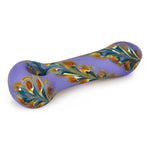 Load image into Gallery viewer, Purple with Yellow Accents Red Eye Glass 4.5inch Frosted 1/2 Hand pipe