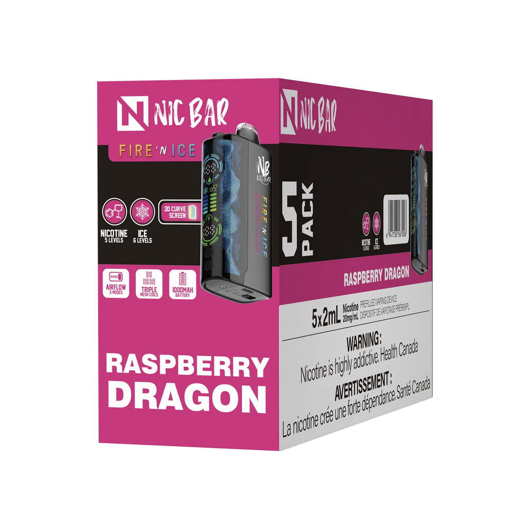 NICBAR FIRE' N ICE RASPBERRY DRAGON 60K DISPOSABLE VAPE