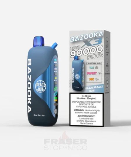 BLUE RAZZ ICE BAZOOKA X3 90K DISPOSABLE VAPE BY PEACE OUT – FRASER STOP N GO