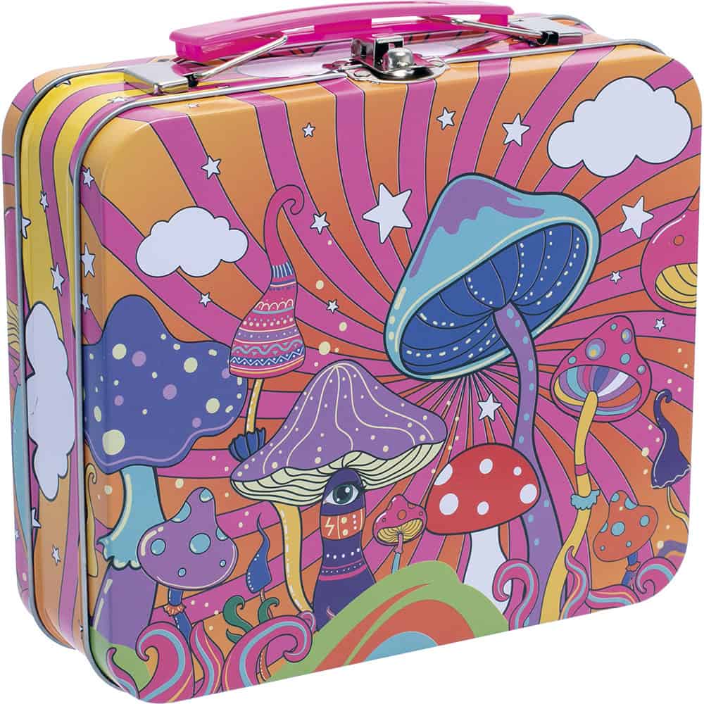 FUJIMA LARGE TIN STASH BOX 6.5" DANCING MUSHROOM