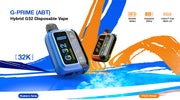 G-Prime ABT hybrid G32 disposable vape on a colorful background with product details.