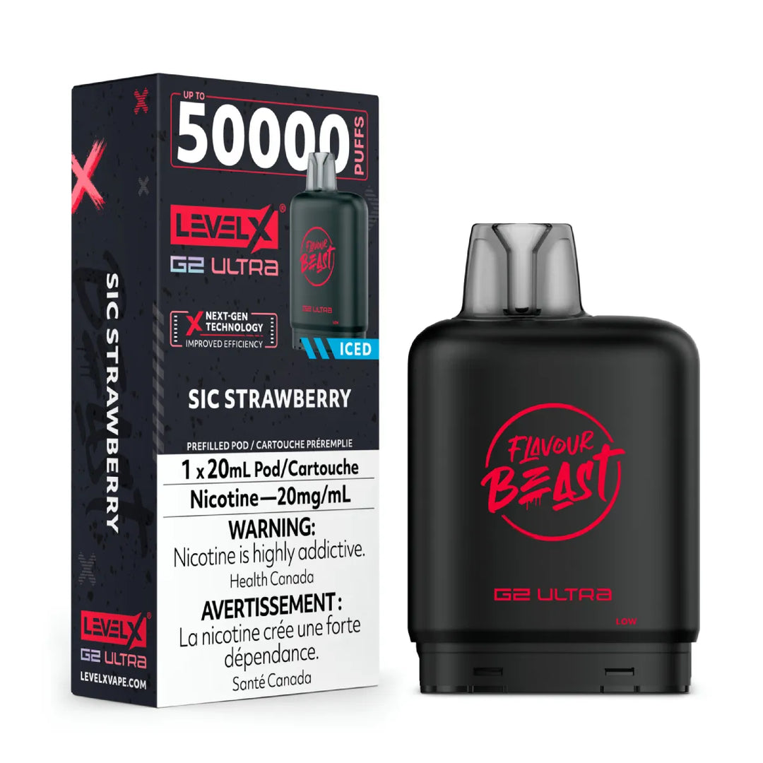 FLAVOUR BEAST - LEVEL X G2 ULTRA 50K PODS SIC STRAWBERRY ICED