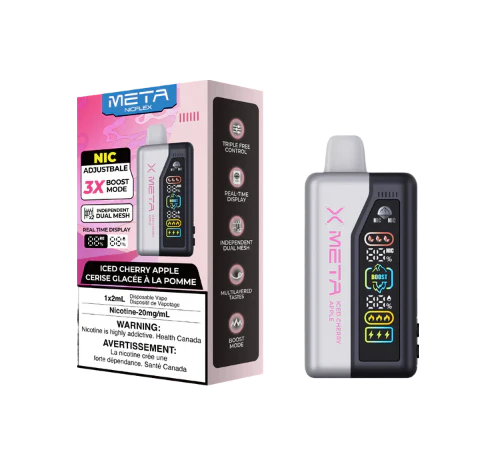 META vape device and packaging on a white background