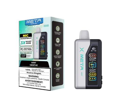 Mint Meta vape device and packaging on a white background