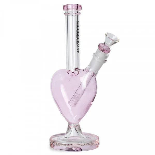 RED EYE GLASS 10" TALL PINK LOVELY WATER PIPE W/ HEART SHAPED CHAMBER