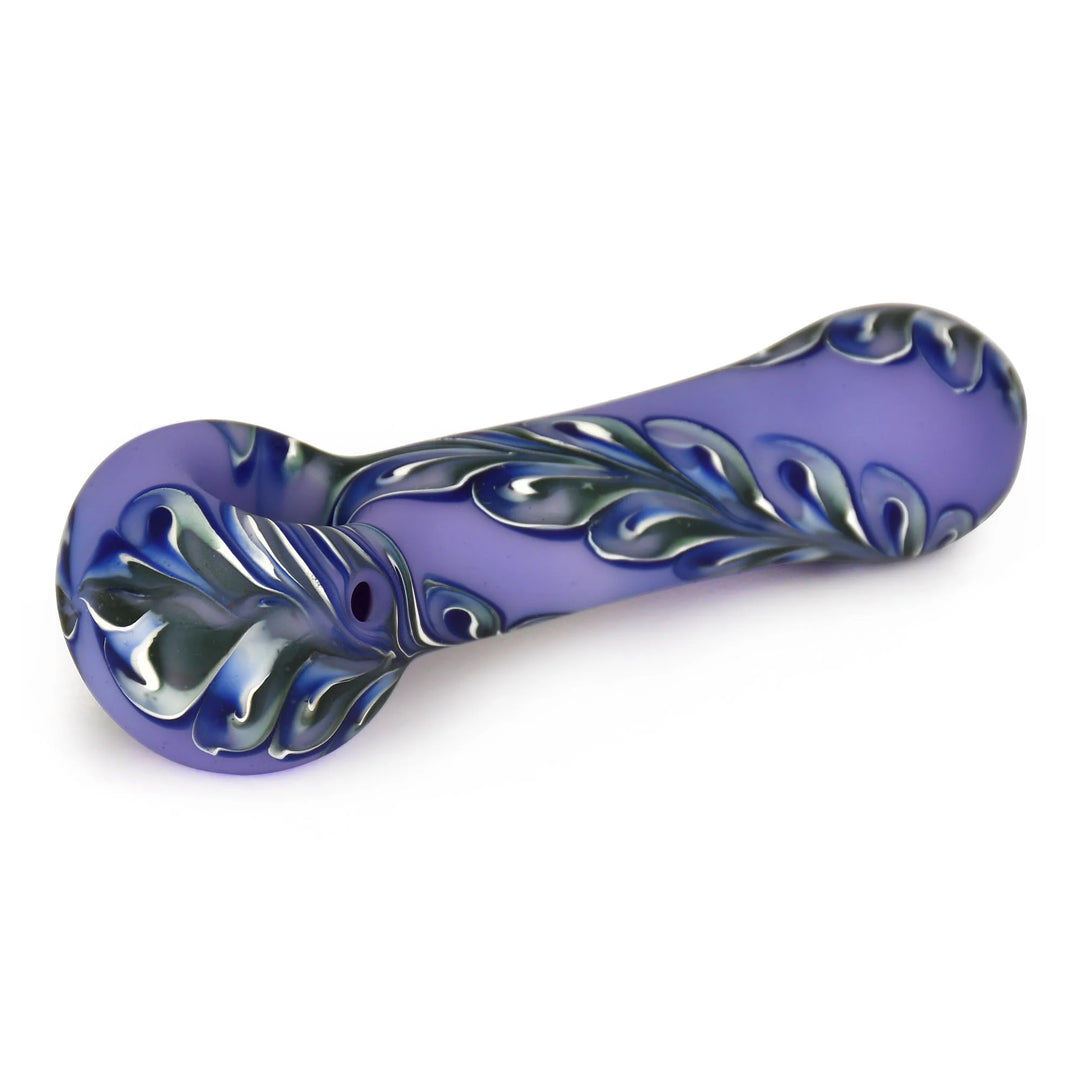 Purple with Blue Accents Red Eye Glass 4.5inch Frosted 1/2 Hand pipe