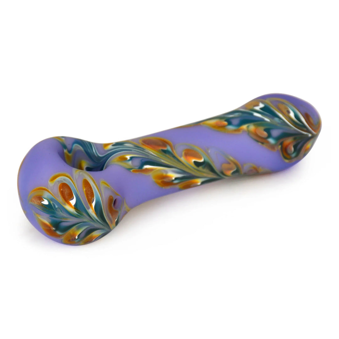 Purple with Yellow Accents Red Eye Glass 4.5inch Frosted 1/2 Hand pipe