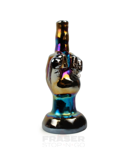 Retro Glass 10inch Tall Metallic Flippin the Bird Water Pipe