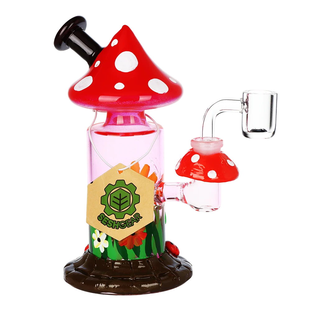SESHGEAR MAGIC SHROOM GLOW IN THE DARK GLASS DAB RIG 6.25" 14MM
