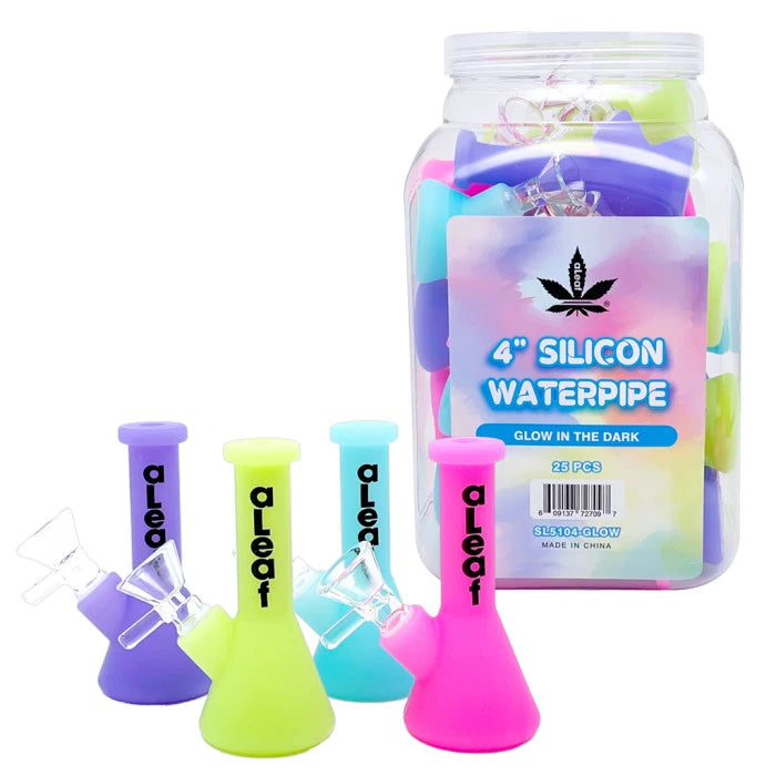 aLEAF 4" SILICONE BEAKER (GLOW IN THE DARK)