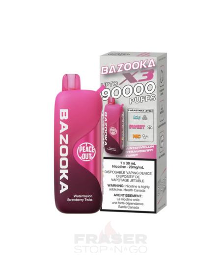 WATERMELON STRAWBERRY TWIST BAZOOKA X3 90K DISPOSABLE VAPE BY PEACE OU –  FRASER STOP N GO
