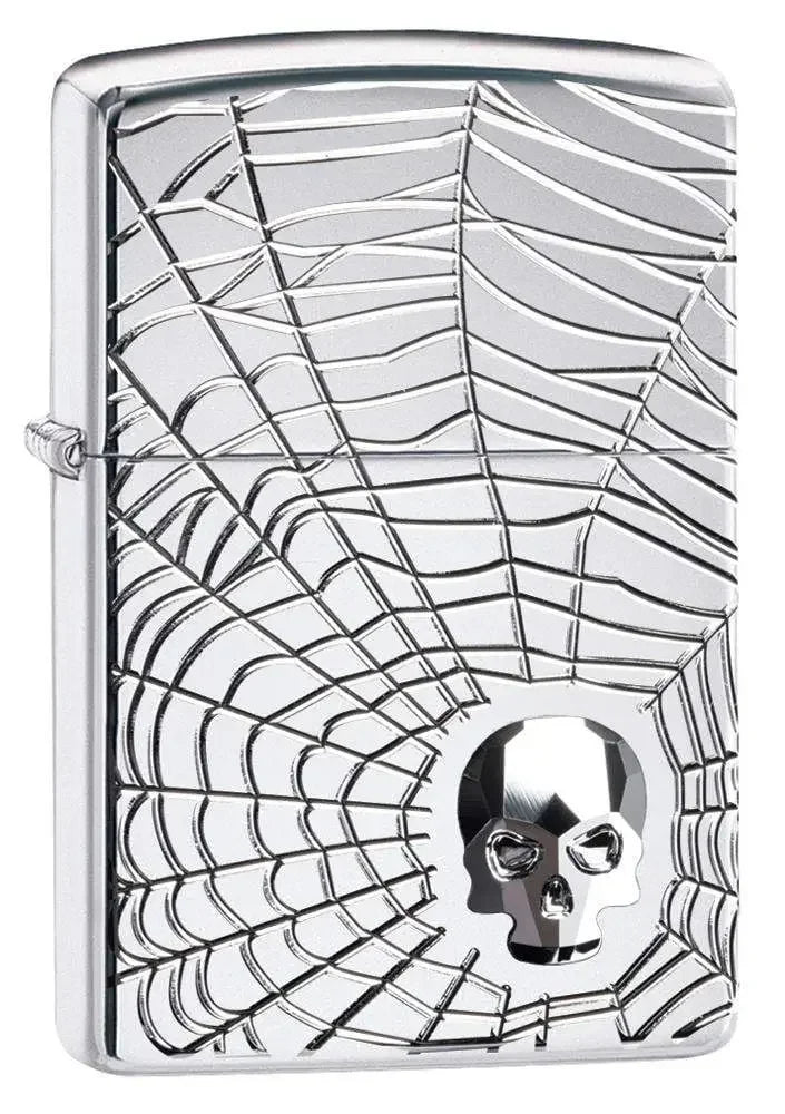 Spider Web Skull Zippo Pocket Lighter
